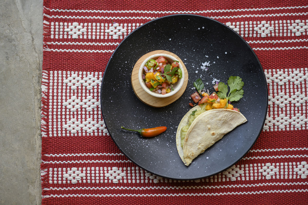 Vegan quesadillas with paparella and fresh mango salsa